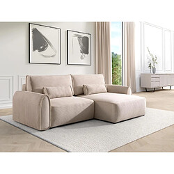 Vente-Unique Canapé d'angle convertible et réversible en velours côtelé beige RISTANO