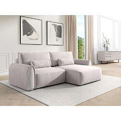 Vente-Unique Canapé d'angle convertible et réversible en velours côtelé gris clair RISTANO