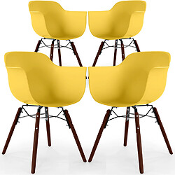 ICONIK INTERIOR Chaises de Salle à Manger - Design Scandinave - Pieds en Bois Sombre - Lot de 4 - Nordika Jaune