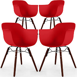 ICONIK INTERIOR Chaises de Salle à Manger - Design Scandinave - Pieds en Bois Sombre - Lot de 4 - Nordika Rouge