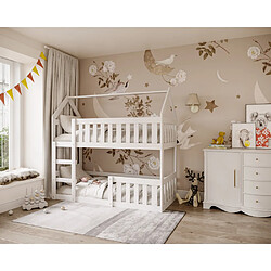 Kids Literie Lit Superposé Cabane Mini 80x160 Blanc - blanc Livré avec sommiers
