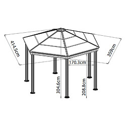 Gazébo tonnelle hexagonale 11.16m² gris anthracite - 703445 - Roma - PALRAM