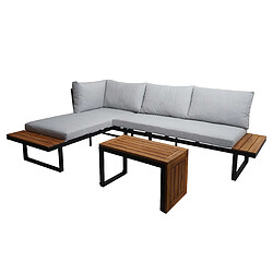 decoshop26 Salon de jardin canapé aluminium bois gris clair