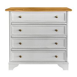 Epikasa Commode à Tiroirs Franca Commode 4 tiroirs - Bois massif MDF - Blanc Marron - Dimensions L76 x P36 x H72 cm