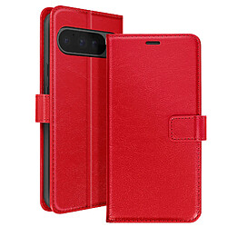 Mayaxess Étui Google Pixel 9 Pro XL - Rouge Étui portefeuille pour Pixel 9 Pro XL - Éco-cuir - Languette magnétique - Dragonne incluse