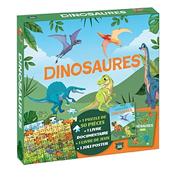 Dinosaures : 1 puzzle de 50 pièces, 1 livre documentaire, 1 livre de jeux, 1 joli poster