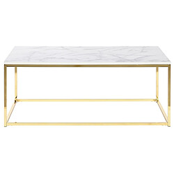 Pegane Table basse, table de salon rectangulaire en métal doré et marbre coloris blanc - longueur 100 x profondeur 60 x Hauteur 40 cm 