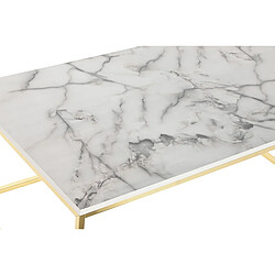 Pegane Table basse, table de salon rectangulaire en métal doré et marbre coloris blanc - longueur 100 x profondeur 60 x Hauteur 40 cm pas cher