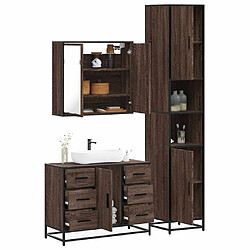 vidaXL Ensemble 3 pcs Chêne marron Meuble vasque de salle de bain - Bois d'ingénierie et métal - Miroir - Industriel - 65 cm