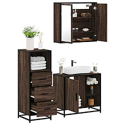 vidaXL Ensemble de meubles salle de bain 3 pcs - Chêne marron Meubles salle de bain - Bois d'ingénierie, métal, miroir, grand rangement