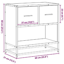 vidaXL Table de chevet chêne marron 60x31x60 cm bois ingénierie métal pas cher