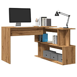 VidaXL Bureau d'Angle Chêne Artisanal Bureau d'angle avec compartiments - Bois d'ingénierie - Design rotatif - Chêne artisanal