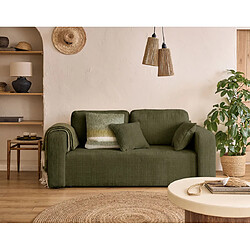 BESTMOBILIER Miro Canapé droit 2 places en velours texturé - Velours vert olive - Structuré en bois massif