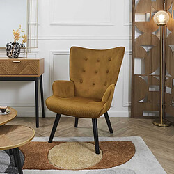 The Home Deco Factory Fauteuil de salon en velours côtelé Giulia - Ocre