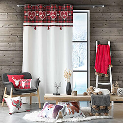Douceur D'Interieur Rideau Cévenne imprimé cœurs - 140 x 240 cm - Blanc et rouge