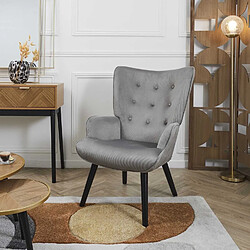The Home Deco Factory Fauteuil de salon en velours côtelé Giulia - Gris