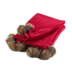 Douceur D'Interieur Plaid à pompons doux - 150 x 125 cm - Rouge