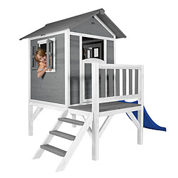 Axi House AXI Maison Enfant Beach Lodge XL en Gris avec Toboggan en Bleu | Maison de Jeux en Bois FFC pour les Enfants | Maisonnette / Cabane en Bois pas cher
