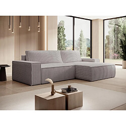 Vente-Unique Canapé d'angle droit convertible en velours côtelé grosses côtes gris clair AMELIA