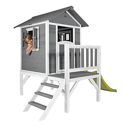 Axi House AXI Maison Enfant Beach Lodge XL en Gris avec Toboggan VERT Clair | Maison de Jeux en Bois FFC pour Les Enfants | Maisonnette / Cabane en Bois pas cher