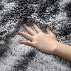 Tapis Salon Carré Shaggy Moderne - Tapis Fourrure Noir/Gris