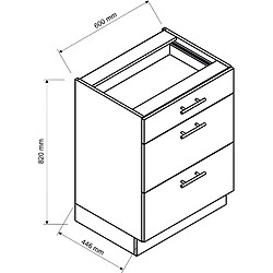 Pegane Meuble bas cuisine 3 tiroirs blanc