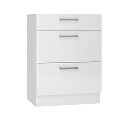 Pegane Meuble bas cuisine 3 tiroirs blanc