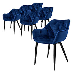 ML-Design Lot de 6 Chaises Salle à Manger - Velours Bleu Foncé