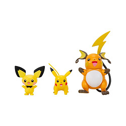 Jazwares Pokémon Evolution Figurines - Pichu, Pikachu, Raichu