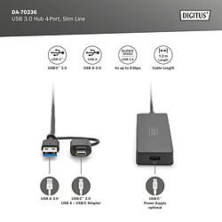 DIGITUS Slim Line 4 Port USB 3.0 Hub - Noir
