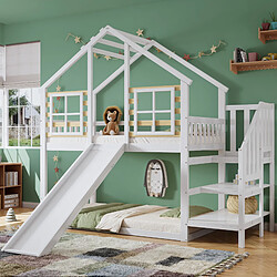 KOMHTOM Lit superposé avec toboggan - 90x200cm - Blanc