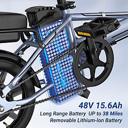 AOVOPRO Vélo électrique 14 pouces- 48V- 500W - 15.6Ah - jusqu'à 60 KM - Gris argenté