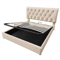 KOMHTOM Lit double hydraulique 160x200 cm capitonné, tête de lit réglable à lattes, cadre de lit moderne avec espace de rangement, couleur naturelle, matelas non inclus pas cher