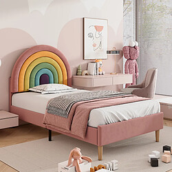 KOMHTOM Lit Simple Arc-en-Ciel Velours Rose 90x200 cm