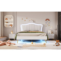 Avis KOMHTOM Lit double capitonné 140x200 Blanc PU avec LED