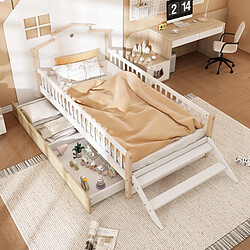 KOMHTOM Lit Enfant Blanc/Naturel 90x200 cm Pin