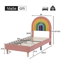 KOMHTOM Lit Simple Arc-en-Ciel Velours Rose 90x200 cm