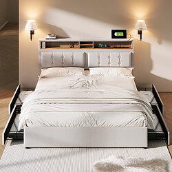 Komhtom Lit double avec tiroirs - Beige