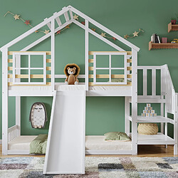 KOMHTOM Lit superposé avec toboggan - 90x200cm - Blanc