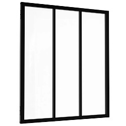 Idmarket Verrière atelier 3 vitrages L. 93 x H. 108 cm en métal noir et verre trempé