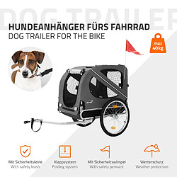 Hauki Remorque 2in1 de vélo et chien pliable gris chariot à réflecteurs/drapeau 40 kg