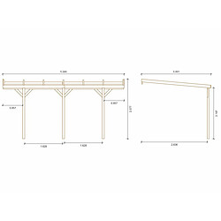 Habitat Et Jardin Carport bois adossé voiture Solar 2 - 300 x 454 x 245 cm