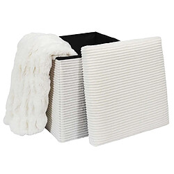 The Home Deco Factory Pouf de rangement pliable effet côtelé - Beige pas cher