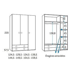 Inside 75 Armoire 3 portes 2 tiroirs gauche 159,5 x 57,5 x 220 cm