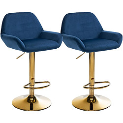 Decoshop26 Lot de 2 tabourets de bar velours - Bleu