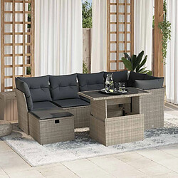 vidaXL Salon de jardin 7 pcs gris clair Ensemble de canapés de jardin - Résine tressée - Table réglable - Housses lavables - Modulaire