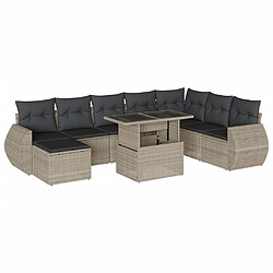 vidaXL Salon de jardin 9 pcs avec coussins - Gris clair