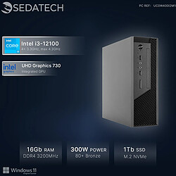 Sedatech Pack Mini-PC, Intel i3-12100, 16Go RAM, 1To SSD, DVD, Win 11, Ecran 24''