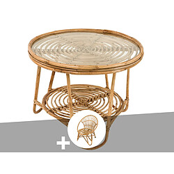 Ensemble salon de jardin bohème, fauteuil rotin rond + table basse - Jardiline