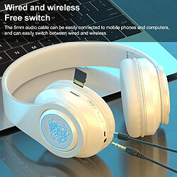 Casque Audio Sans Fil Bluetooth LED Son HIFI Autonomie 8h Confort Maximal - Blanc - Yonis pas cher